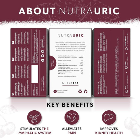 NUTRAURIC - Uric Acid Cleanse and Kidney Support – Kidney Cleanse Tea – Includes Cherry, Nettle & Turmeric - 40 Enveloped Tea Bags - by Nutra Tea ...