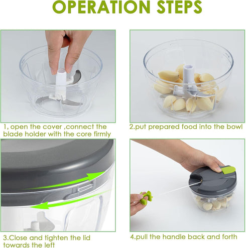 Multi-Function Manual Food Chopper & Processors with Handle and Cover,Vegetable Chopper Shredder,Garlic Press,Suitable for Onions Garlic Peppers C...