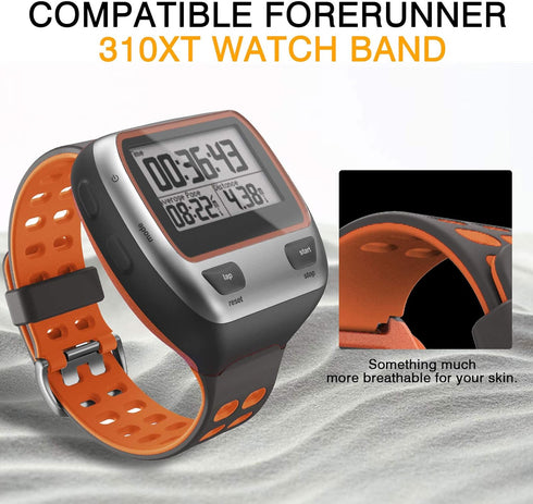 ANCOOL Compatible with Garmin Forerunner 310XT Watch Band, Soft Silicone Watch Strap Replacement for Forerunner 310XT Smartwatch, Grey-Orange...