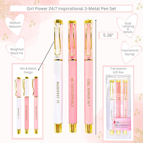 Boss Lady Girl Boss Pen Set with Inspirational Motivational Quotes, Chic Motivational Pens for Women, Cute Fancy Ballpoint Pen Sets - Ideal Office...