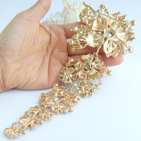 Sindary 7.28" Stylish Long Orchid Flower Large Brooch for Women Pin Austrian Crystal BZ4704...