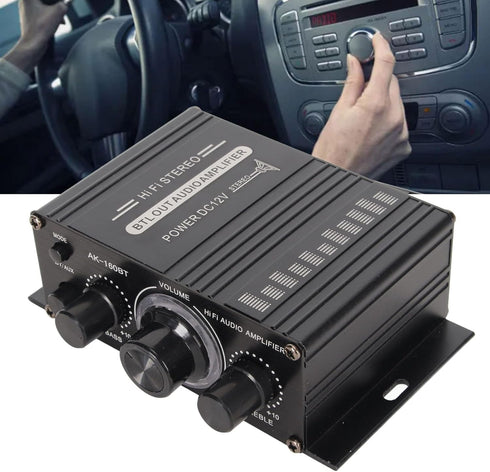 Power Amplifier, AK-160BT Bluetooth 5.0 Stereo Audio, 2 Channel Amplifier Receiver 20W x 2, 12V Mini Home Power Amplifier Universal for Car Home B...