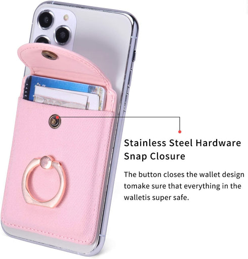 Credit Card Holder for Back of Phone with Ring Stand Stick on Phone Wallet Ultra-Slim Self Adhesive RFID Blocking Ring Pocket Wallet(Finger Ring P...