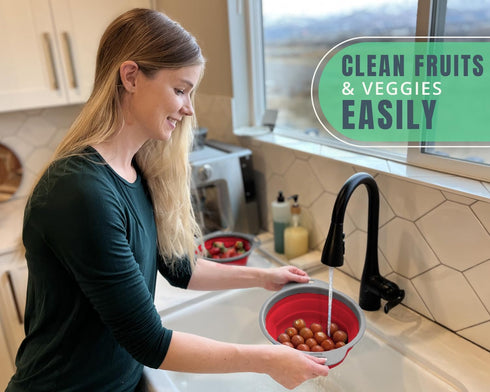 Ultimate Kitchen Strainers Set of 2 - Collapsible Silicone Colanders For Easy Storage by Comfify - Use with Pasta & Veggies or as a Fruit or Berry...