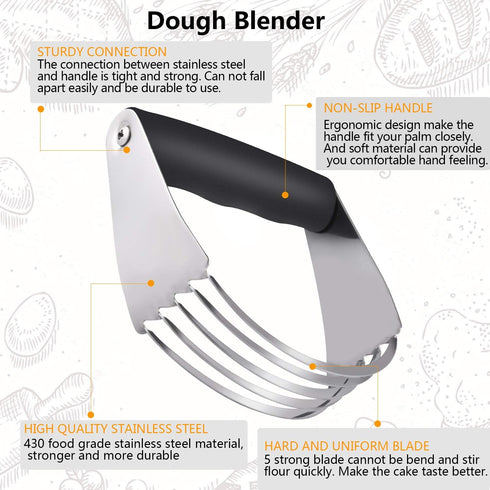Dough Blender - Stainless Steel Pastry Cutter Set, Blender + Scraper + Brush, Professional Baking Tools...