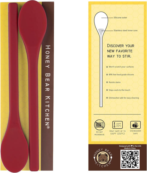 Honey Bear Kitchen Silicone Stirring Spoon (Set of 2, Super Scarlet) for Coffee & Tea...