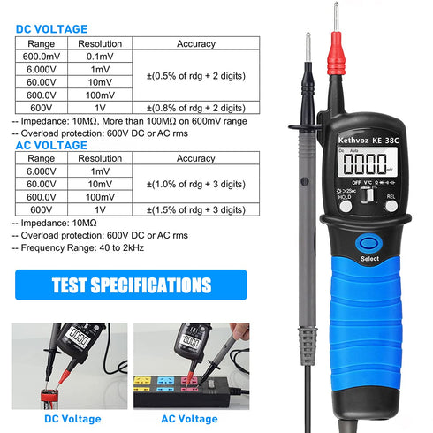 Voltage Tester Digital Multimeter Pen, Kethvoz Voltmeter 600V Electrical Meter, 6000 Count TRMS AC DC Volt Detector Ohmmeter Continuity Tester wit...