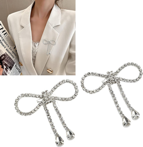 2PCS Rhinestone Bowknot Brooch Shiny Crystal Bow Pin Tassel for Women Weddings Celebration Parties Decoration Shoes, Luggage Accessories...