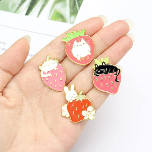 5Pieces Pin Sets with Strawberry Animal Enamel Brooch Pins Cartoon Rabbit Cat for Girls Kids Gift Lapel Pins Accessory for Backpacks Badges Hats B...