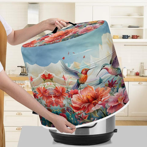 Hummingbird Floral Air Fryer Cover Washable Pressure Cooker Dust Cover for 6 Qt Small Kitchen Appliance Cover with Top Handle Dust Protection Brea...