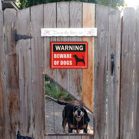 2 Pack Beware of Dog Signs 10 x 7 Inches Metal Dogs Warning Sign for Fence Yard Door Gate Lawn Reflective Sturdy Rust Aluminum Waterproof Easy to ...