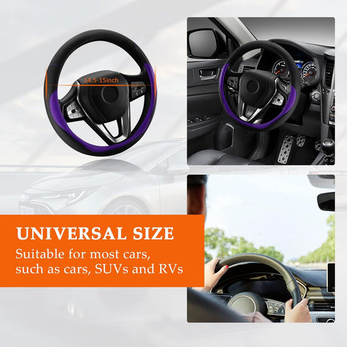 Steering Wheel Cover, Soft Leather Premium Durable Elastic Auto Wheel Cover Protector, Stretch Breathable Anti-Slip Lining, Universal 14.5-15 inch...