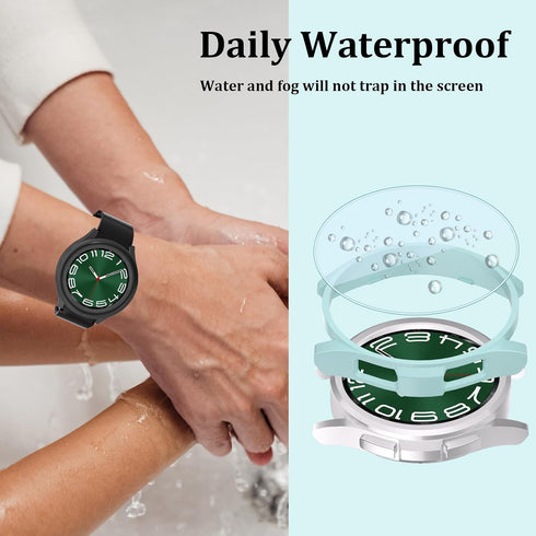 [6+6Pack for Samsung Galaxy Watch 6 Classic Screen Protector Case 47mm, Anti-Fog Tempered Glass and Waterproof Hard PC Protective Bumper Cover Com...
