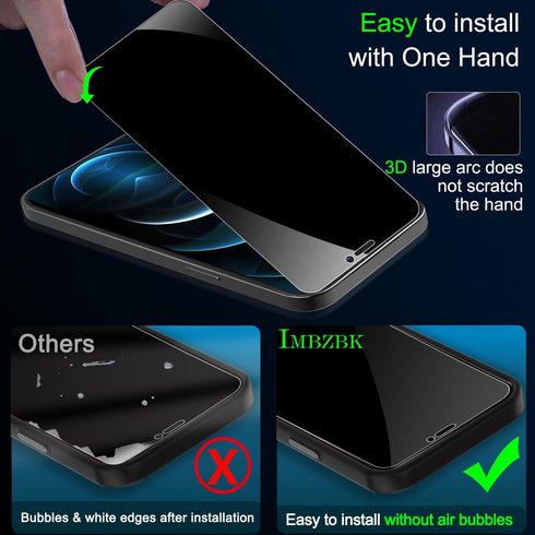 IMBZBK 3 Pack Privacy Screen Protector for iPhone 12 Pro Max Tempered Glass with 3 Pack Camera Lens Protector, Accessories 9H Anti Spy for Apple 1...