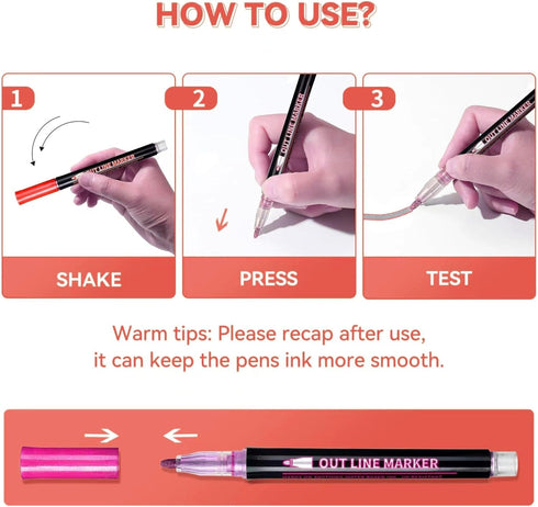 Double Outline Glitter Marker: Teen Girl Gifts Trendy Stuff, 12 Colors Metallic Super Sparkle Shimmer Pens for Scrapbook School Art Supplies, Draw...