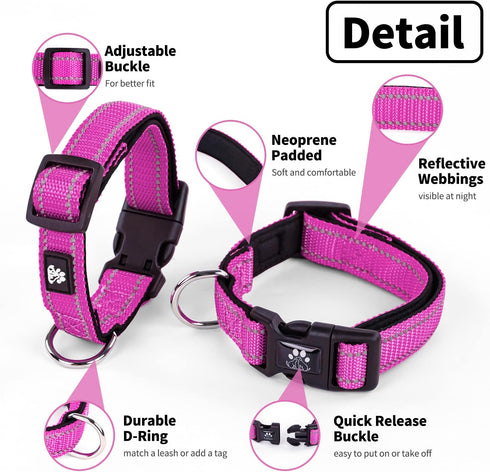 NESTROAD Reflective Dog Collar and Leash Set,Soft Neoprene Pet Collar with Quick Release Buckle,Adjustable Nylon Dog Collars for Small Medium Larg...