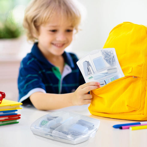 Mini Office Supply Kit Includes Stapler Tape Dispenser Staple Remover Paper Clips Scissor Staples Pen Sharpener Note Small Telescopic Knife for Of...