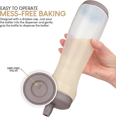 Pancake Batter Dispenser Pen, Easy Squeeze Bottle Baking Drip Proof Silicone Nozzle and Measurement Marker Plastic Condiment Bottles Pancakes, Waf...