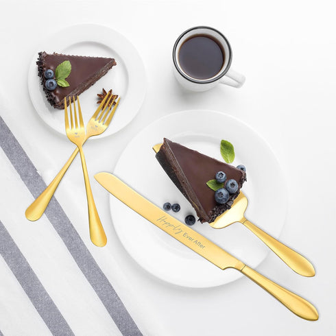 ROXBURGH Wedding Cake Knife and Server Set, Engraved Mr and Mrs Gold Forks Cake Cutting Set Pie Dessert Servers for Wedding Anniversary Bridal Sho...