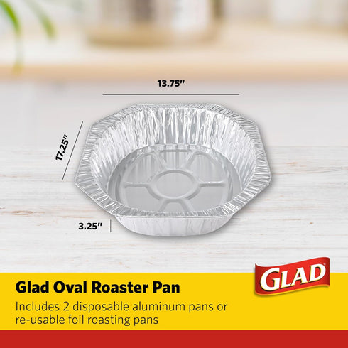 Glad Oval Roaster Pans, 2ct | 2 Count Foil Roasting Pans | Foil Baking Pan Disposable | Oval Aluminum Pan for Baking, Roasting, Reheating | Heavy ...
