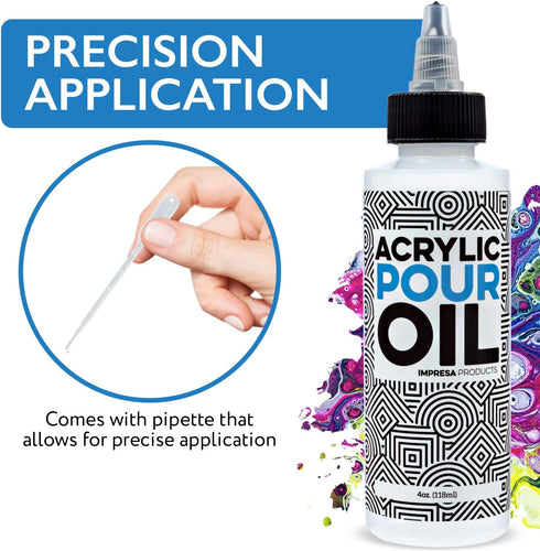 IMPRESA Acrylic Pouring Oil - 100% Silicone - Ideal Silicone Lubricant for Art Applications - Large 4 Ounces (Includes Pipette) - Made in The USA...