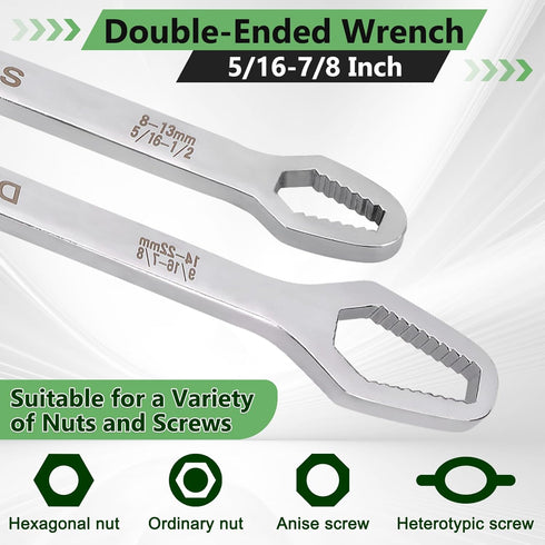 Double-Ended Wrench 5/16-7/8 Inch Multifunctional Universal Self-Tightening Wrench Adjustable Wrench Universal Torx Spanner Key Set Screw Nuts Wre...
