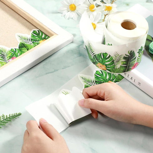 Boho Bulletin Board Borders Greenery Plant Die Cut Classroom Border Trim Self Adhesive Tropical Leaves Borders Stickers Back to School Decor for B...
