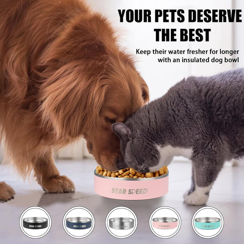 24oz Stainless Steel Dog Bowls with Rubber Bottom Non-Slip Double Wall Metal Outdoor Dog Food and Water Bowls Weighted Insulated Pet Feeding Bowl ...