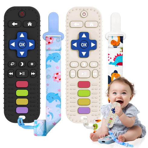 2 Pack Silicone Baby Teething Toys,Pacifiers for Toddlers Infant,Remote Control Shape Baby Teething Toys for Babies 6-12&12-18&18-24 Months,Remote...