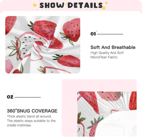 Fitted Crib Sheet Watercolor Strawberries Baby Sheets for Standard Crib Toddler Mattress Cover, Soft Microfiber Breathable Mattress Cover,27" x 39...