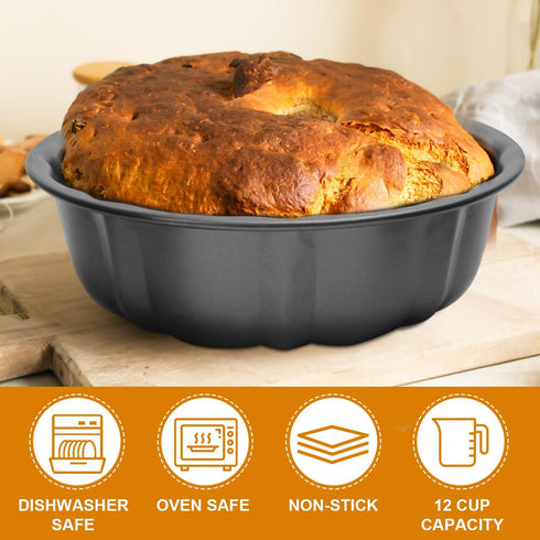OAMCEG 9.5 Inches Bundt Cake Pan Nonstick- 2 Pack Bundt Pan for baking, 12 Cups Buntz Pound Cake Pan Heavy Duty Carbon Steel,Cake Mold for Buntele...