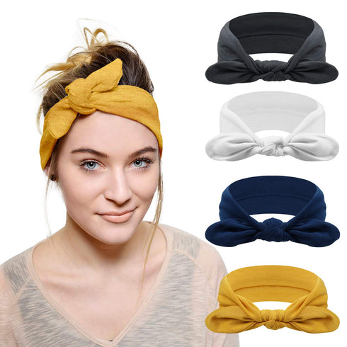 DRESHOW 4 Pack Headbands for Women Bow Knotted Hair Band Facial Cloth Rabbit Ears Running Sport Elastic Hair Wrap...
