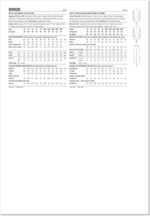 Simplicity Easy to Make Women's Crew Neck Tops and Pants Sewing Pattern Packet, Design Code S9926, Sizes 20W-22W-24W-26W-28W, Multicolor...