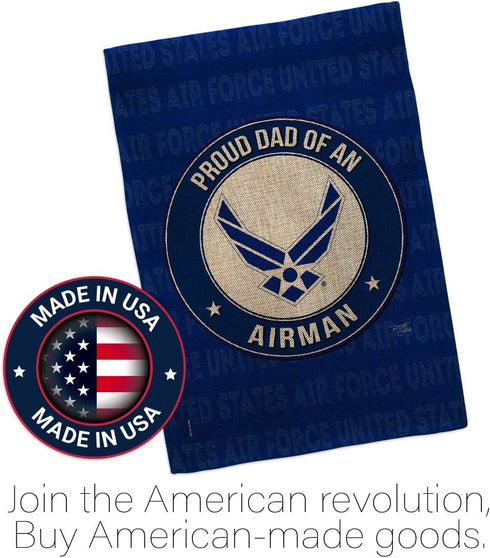 Breeze Decor Proud Dad Airman Burlap Garden Flag Armed Air Force USAF United State American Military Veteran Retire Official House Decoration Bann...