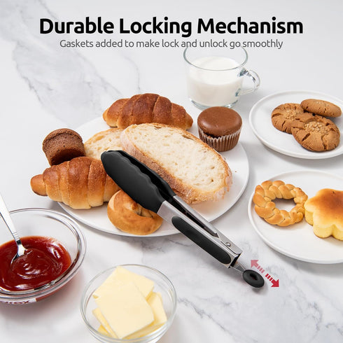 600ºF Heat Resistant Kitchen Tong: U-Taste 7 inch Silicone Cooking Tong with Firm Sealed Non Stick Rubber Tips & Silicon Coated 18/8 Stainless Ste...