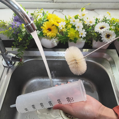 Coralpearl Stainless Steel Soda Bottle Cleaning Brush Set Natural Boar Bristle Wool Tip Long Handle, Flexible Bendable Thick Wire Cleaner for Narr...
