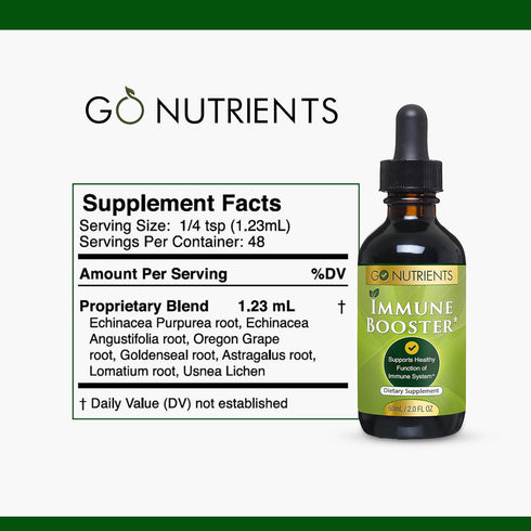 Go Nutrients Immune Booster – Liquid Herbal Support with Echinacea, Goldenseal & Usnea - 7 in 1 Enhancing Defense for Adults & Kids | 2 oz Tinctur...