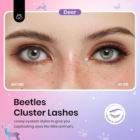 Beetles Easy Lashes Easy Trio Lash Clusters False Eyelashes Animal Magic A Pair of Mixed Super Natural Wispy Fluffy Lashes for Women Eyelash Exten...