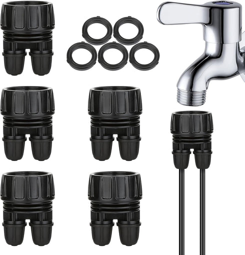 Drip Irrigation Hose Connectors,1/4 Inch Drip Irrigation Tubing x 3/4 FHT Swivel Lock Barbed Dual Hose Adapter, Convert 3/4" Garden Hose to 1/4" D...