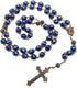 Nazareth Store Men Deep Blue Crystallized Beads Rosary Handmade Prayer Necklace Holy Soil Medal and Cross Crucifix...
