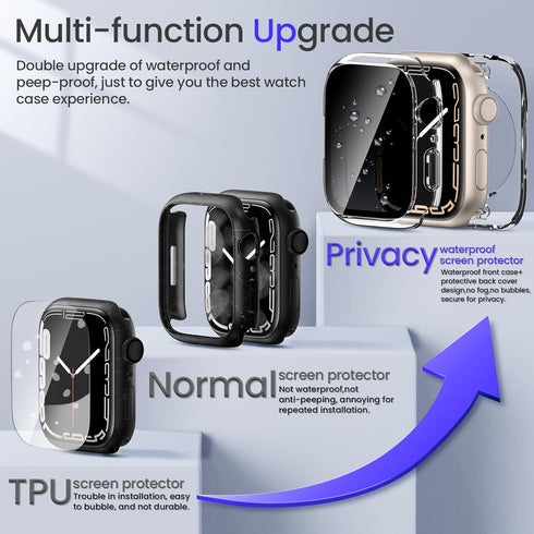 Goton 2 in 1 Privacy Waterproof Apple Watch Case for Series 9 8 7 Screen Protector 45mm, Front Anti Spy Tempered Glass Face Cover + Back Bumper fo...