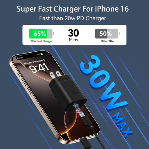 USB C Phone 16 15 Pro Max Charger Fast Charging Block, 30W USB C Charger with 10FT USB-C Fast Charging Long Cable Cord for Phone 16 Pro Max/16 Pro...