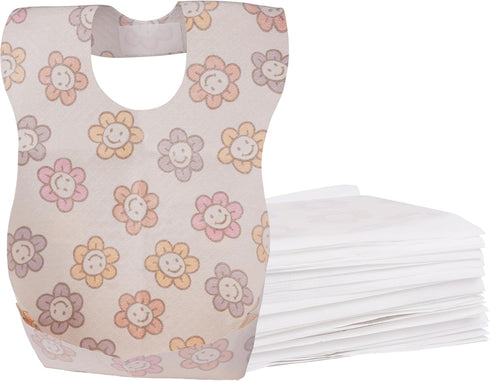 Disposable Baby Bibs (30pcs) Individually Wrapped - Soft 3-Layer Cute & Fun Waterproof Bibs for Babies w/Crumb Catcher - Easy Wear Baby Feeding an...