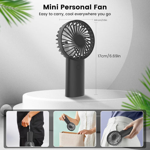 Portable Handheld Fan,3 Speeds Powerful Personal Fan with Flashlight, USB Rechargeable 2400mAh Battery Operated Fan for 3-15 hours, Mini Pocket Fa...