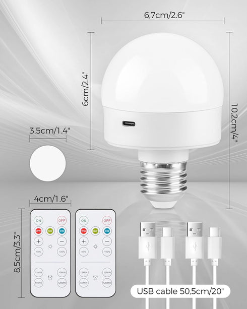 Rechargeable Light Bulbs with Remote Control, Battery Operated Light Bulbs with Timer, 3 Color Temperature, Dimmable Wireless Puck LED Bulb for Wa...