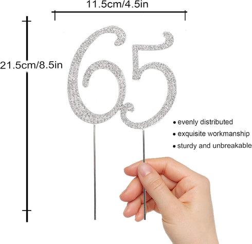 65 Years Birthday Cake Topper - New Best Crystal Rhinestone 65th Wedding Anniversary Or 65 Years Old Cake Topper Party Decoration Silver...