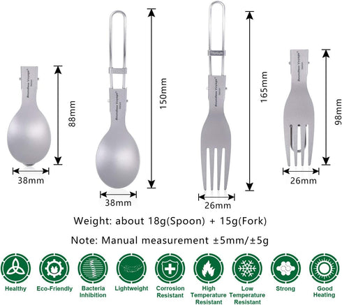 iBasingo Titanium Spork Spoon Fork Knife with Folding Handle Ultralight Dinnerware Utensils for Camping Outdoor Picnic Hiking Travel Home use...