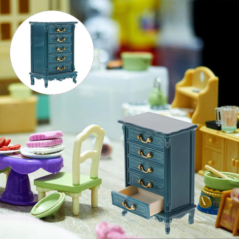 1pcs Miniature Chest of Drawers: Dollhouse Blue Tall Drawer Cabinet 1:24 Scale Mini Nightstand for Doll House Accessorie 2.12in ABS...