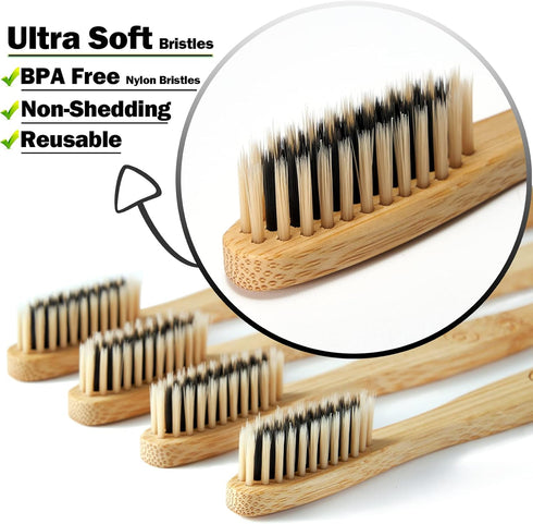 20 Count Bamboo Toothbrushes (Soft+Medium), Natural Wood Toothbrushes Bulk, Eco-Friendly, BPA Free, Biodegradable & Compostable Charcoal Wooden - ...