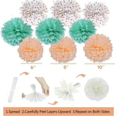 Mint Peach Birthday Party Decorations, Happy Birthday Decoration Set with BDAY Banner Pom Poms Circle Dot Garland and Tassel Garland for Women Gri...